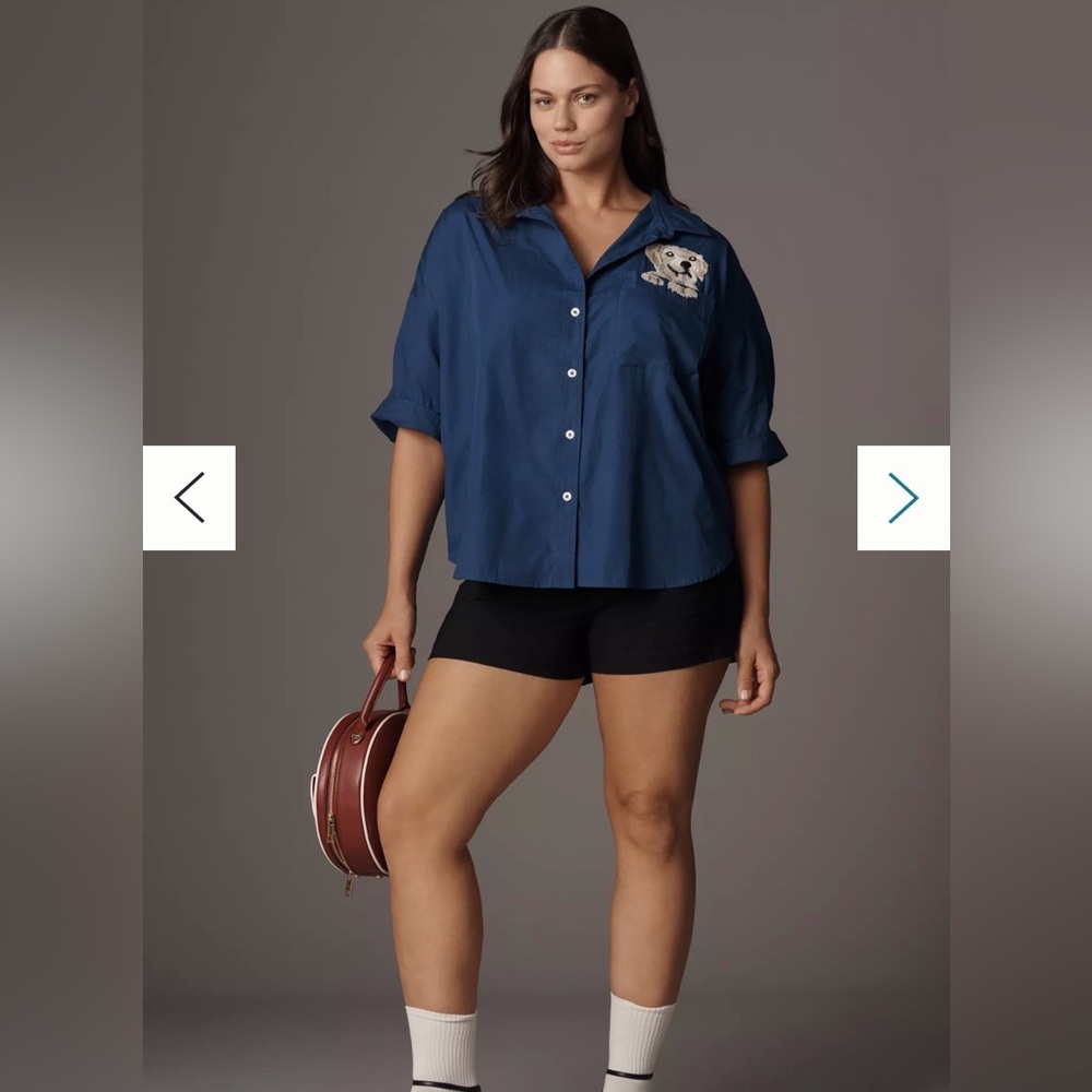 The Mabel Boxy Oxford shirt Navy Blue with Dog Embroidery NWT 2X by Maeve - Picture 2 of 5